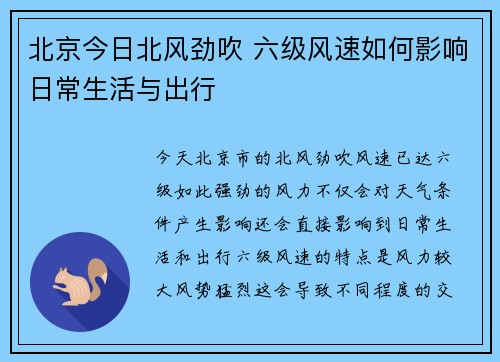 北京今日北风劲吹 六级风速如何影响日常生活与出行